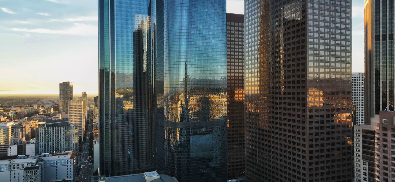 Los Angels city center Los angeles aerial view, with drone Los